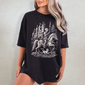 Medieval Knight Cat T-Shirt, Fantasy Renaissance Fair Graphic Tee